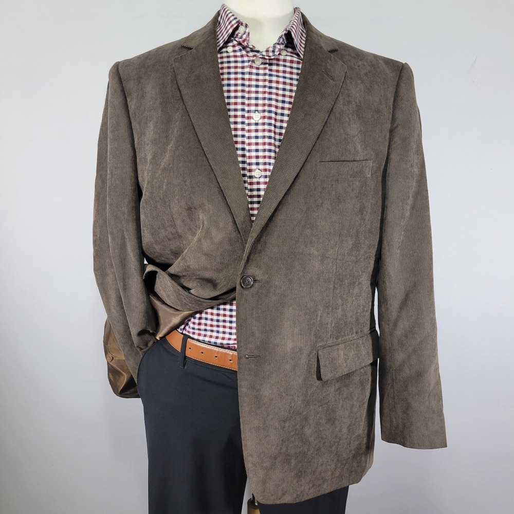 Jones New York Men's Corduroy Sport Coat Blazer Two Button Brown‎ Poly Blend 46R